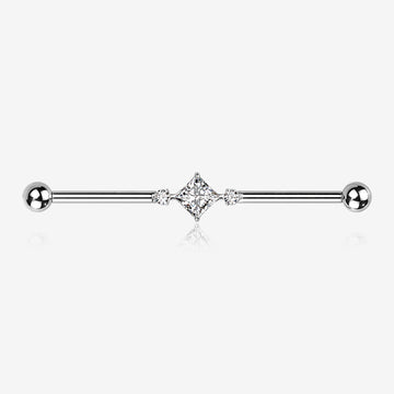 Implant Grade Titanium Diamante Sparkle Internally Threaded Industrial Barbell-Clear Gem